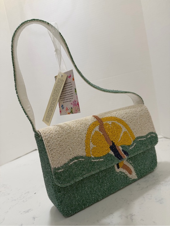 Handbags - Green & Cream Embroidered Seaside Shoulder Bag